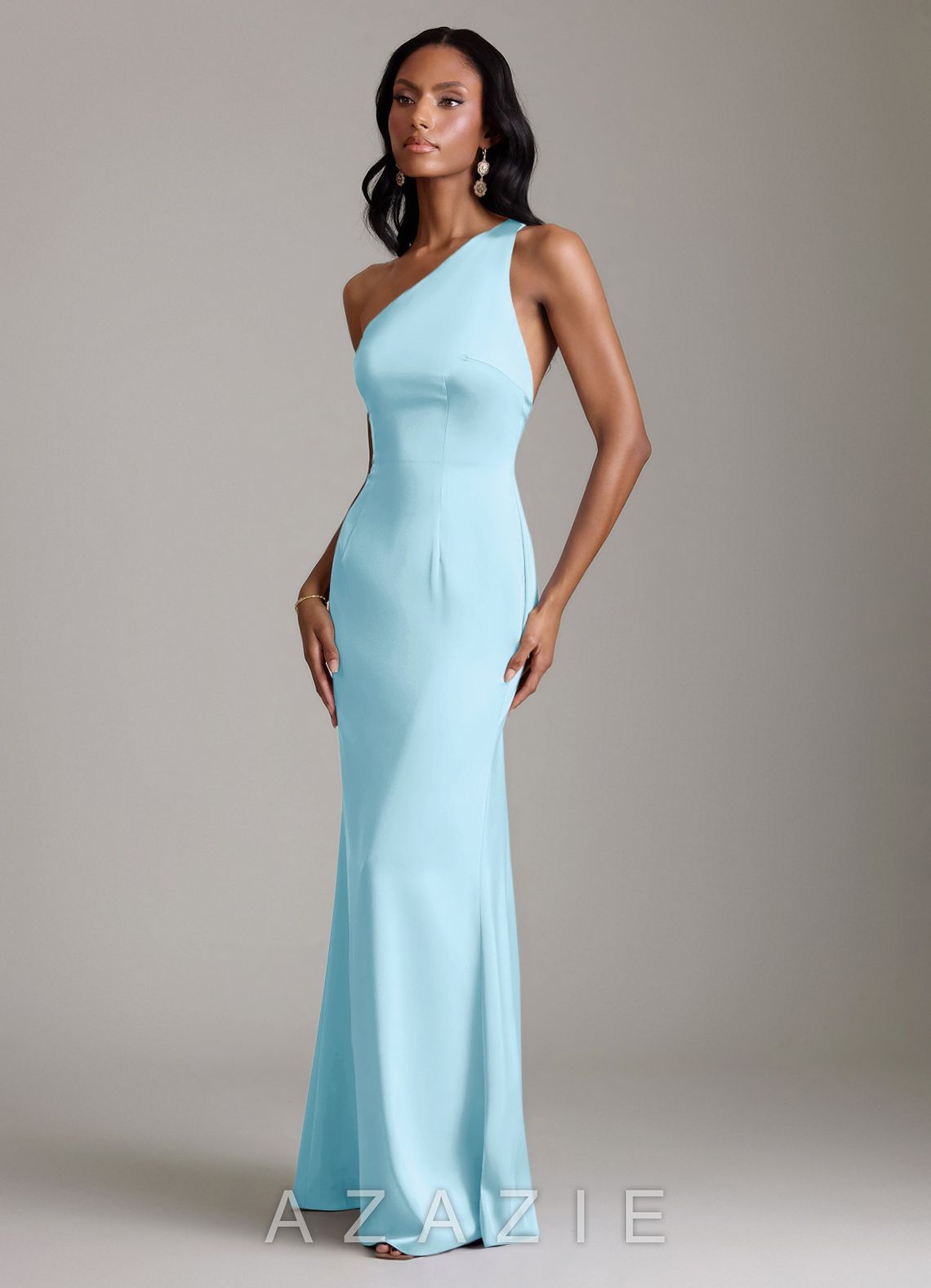 Azazie Voni Sky Blue Mermaid One Shoulder Stretch Satin Dress sky_blue