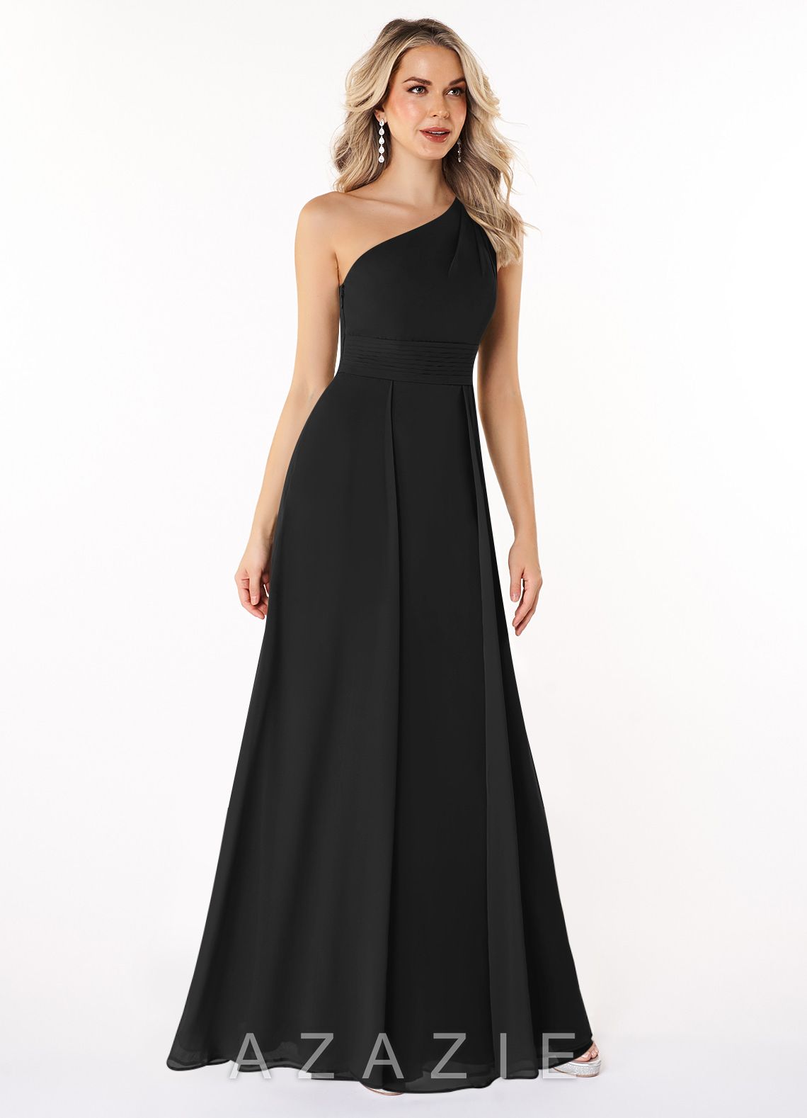 Azazie Dallas Black A-Line One Shoulder Chiffon Dress black