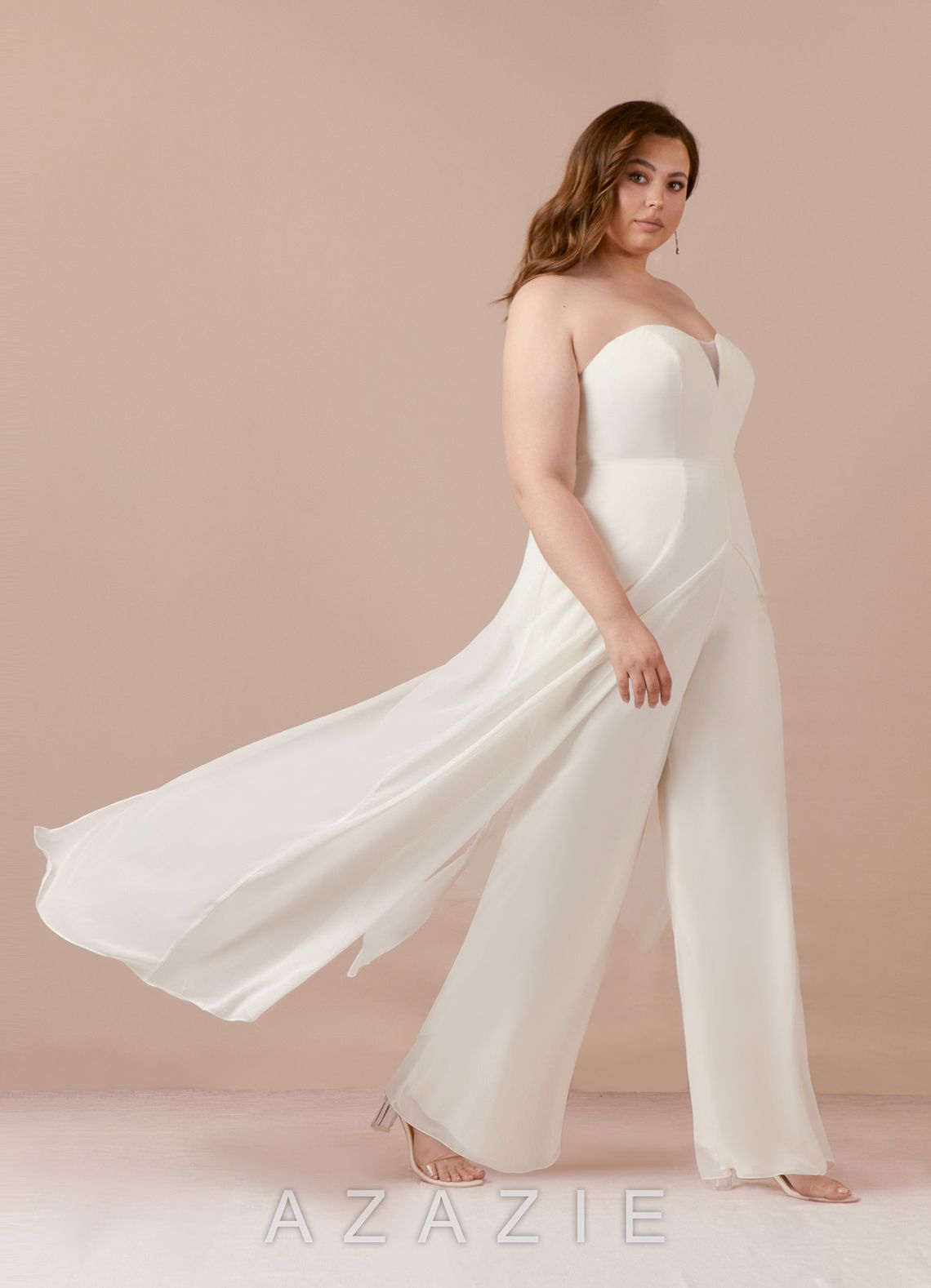Azazie Tamara Wedding Dress Diamond White Pant Styles Strapless Chiffon Dress diamond_white