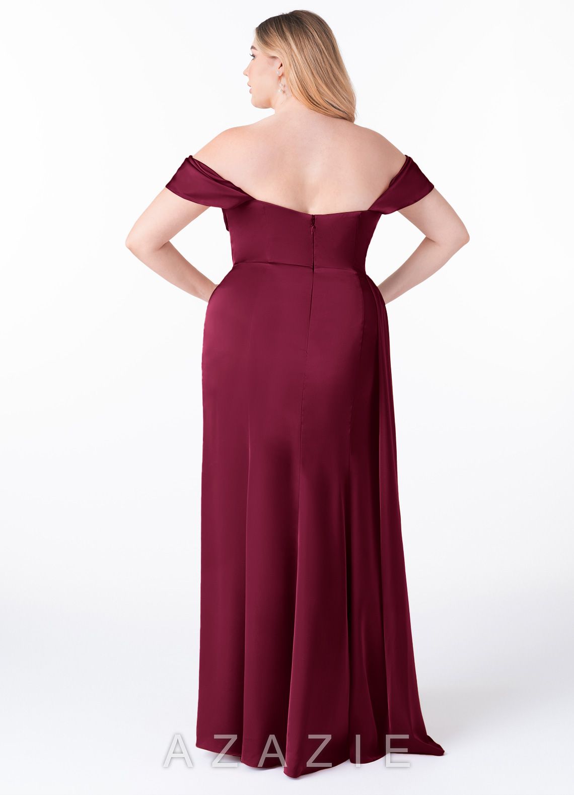Azazie Amyra Burgundy Mermaid Off the Shoulder Stretch Satin Convertible Dress burgundy
