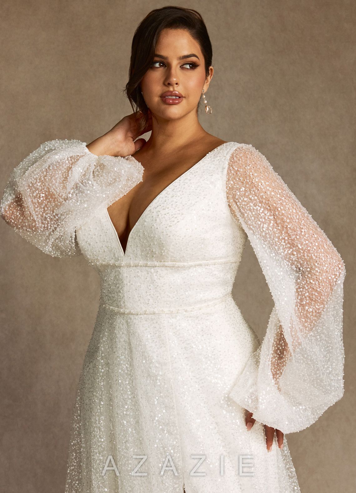 Azazie Gaia Wedding Dress Diamond White A-Line V-Neck Beading Dress diamond_white