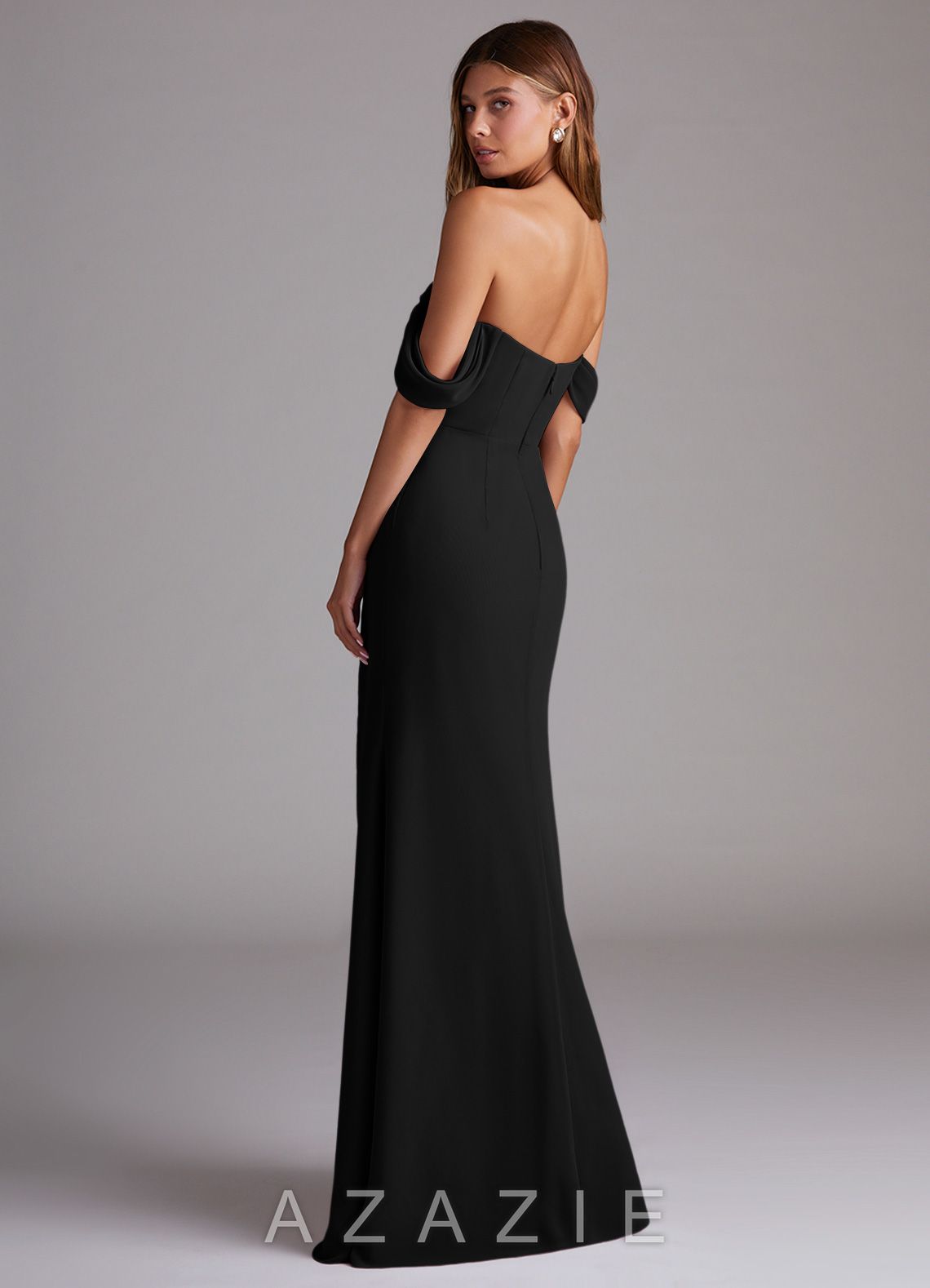 Azazie Saige Black A-Line Off the Shoulder Chiffon Convertible Dress black