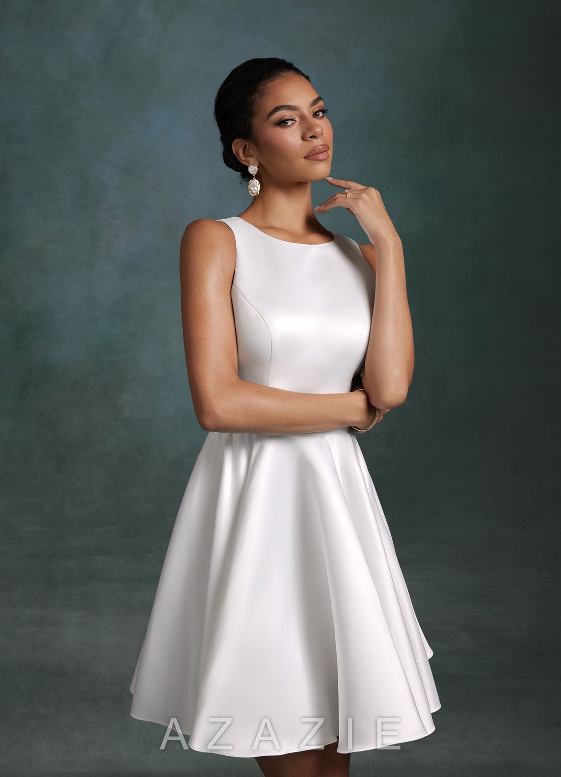 Azazie Alanna Diamond White A-Line Satin Dress diamond_white