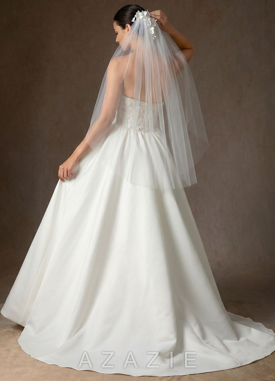 Double Layer Lace Applique Tulle Waltz Veil  diamond_white