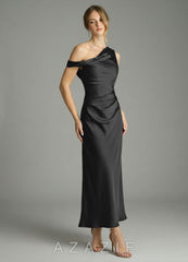 Azazie Emerson Black Mermaid Off the Shoulder Stretch Satin Dress black