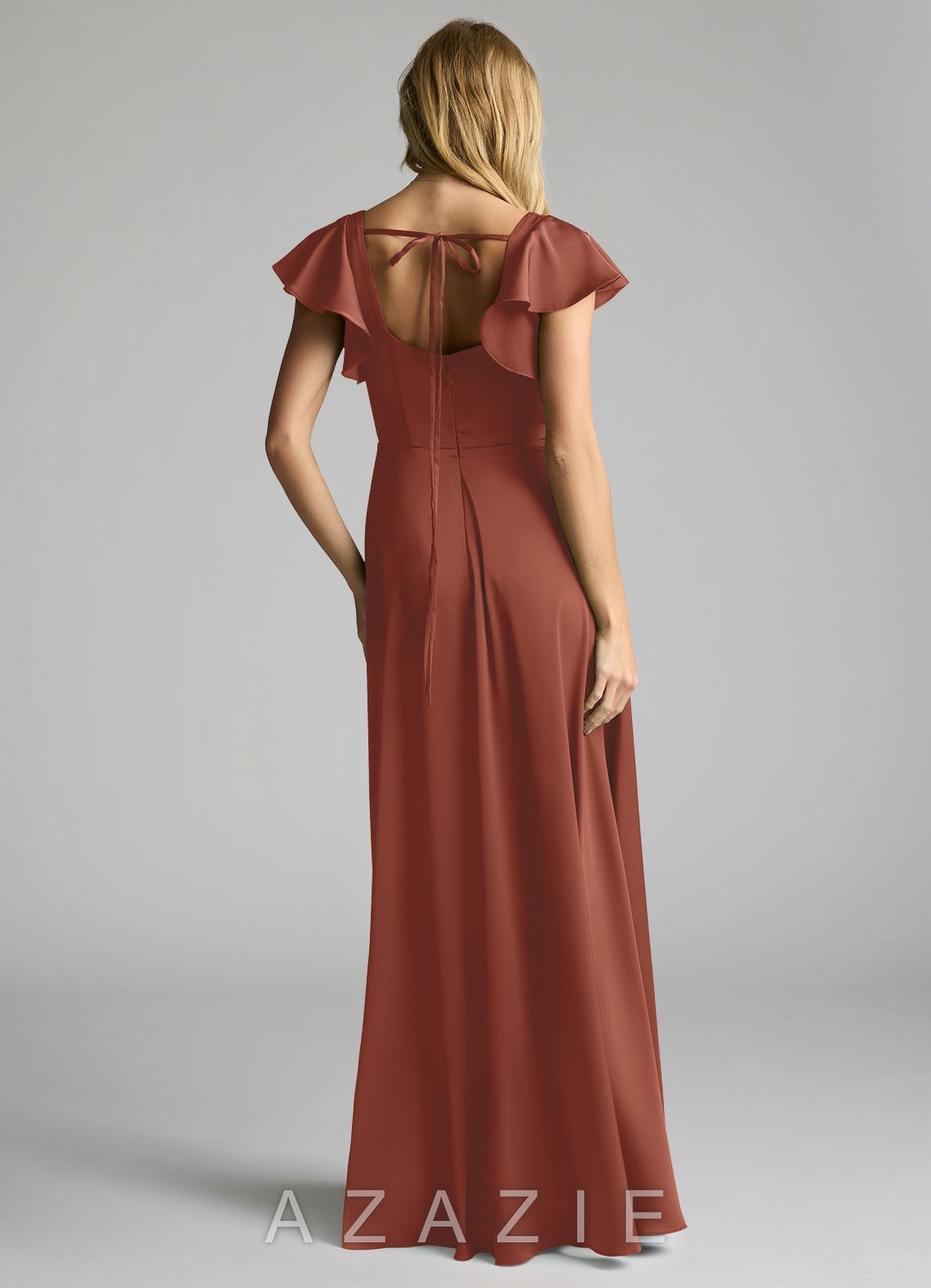Azazie Bondi Auburn A-Line Bow Stretch Satin Dress auburn