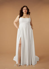 Azazie Caymus Wedding Dress Diamond White A-Line Scoop Pleated Crepe Back Satin Dress diamond_white