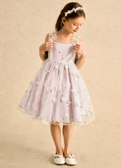 Azazie Krissie Blushing Pink A-Line Ruched Tulle Dress