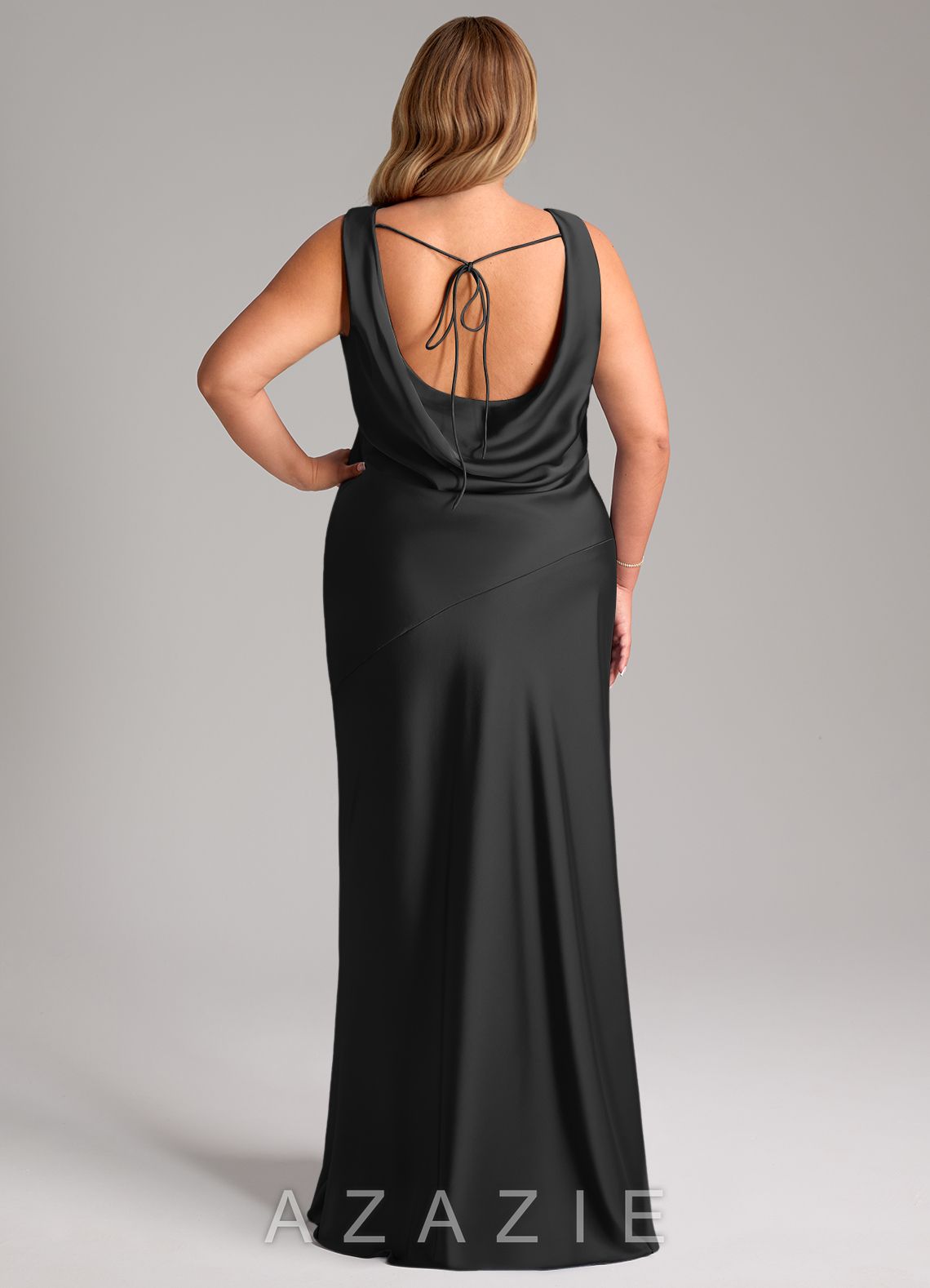 Azazie Rylina Black Mermaid Stretch Satin Dress black