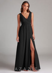 Azazie Tanicia Black A-Line Pleated Chiffon Dress black
