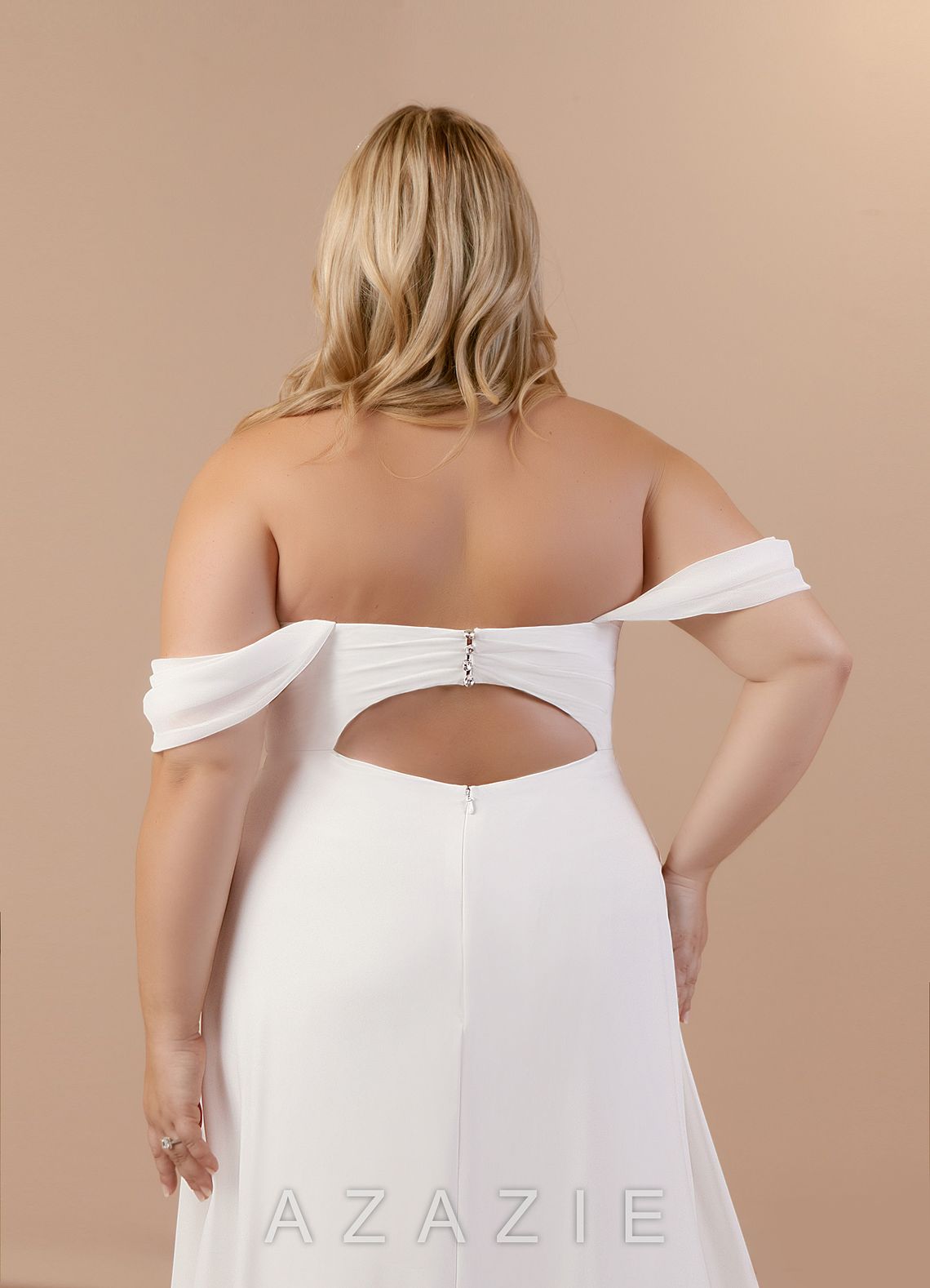 Azazie Ava Wedding Dress Diamond White A-Line Off the Shoulder Stretch Chiffon Dress diamond_white