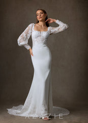 Azazie Isadora Diamond White Mermaid Lace Dress
