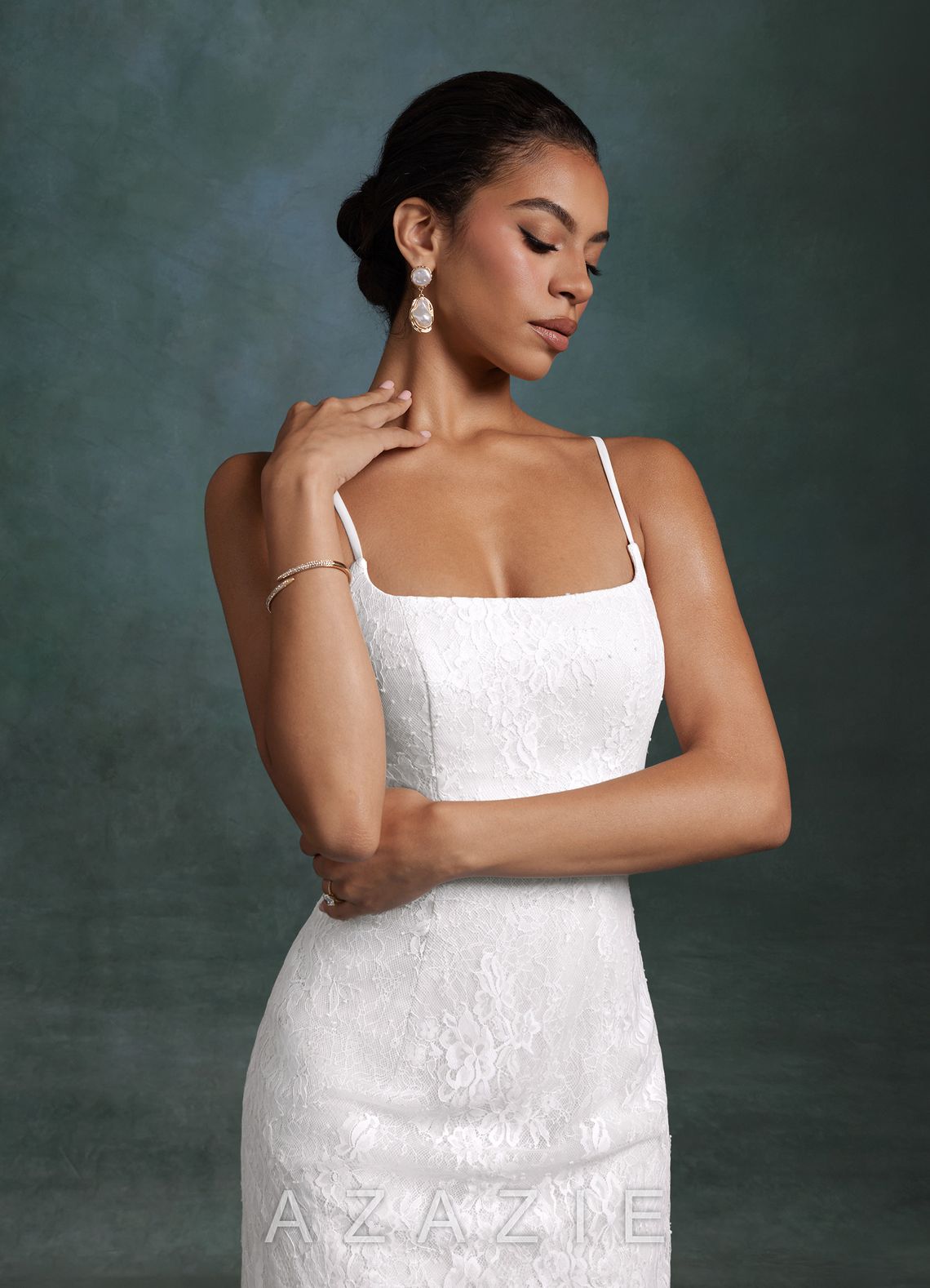 Azazie Bella Diamond White Sheath Tulle Dress diamond_white