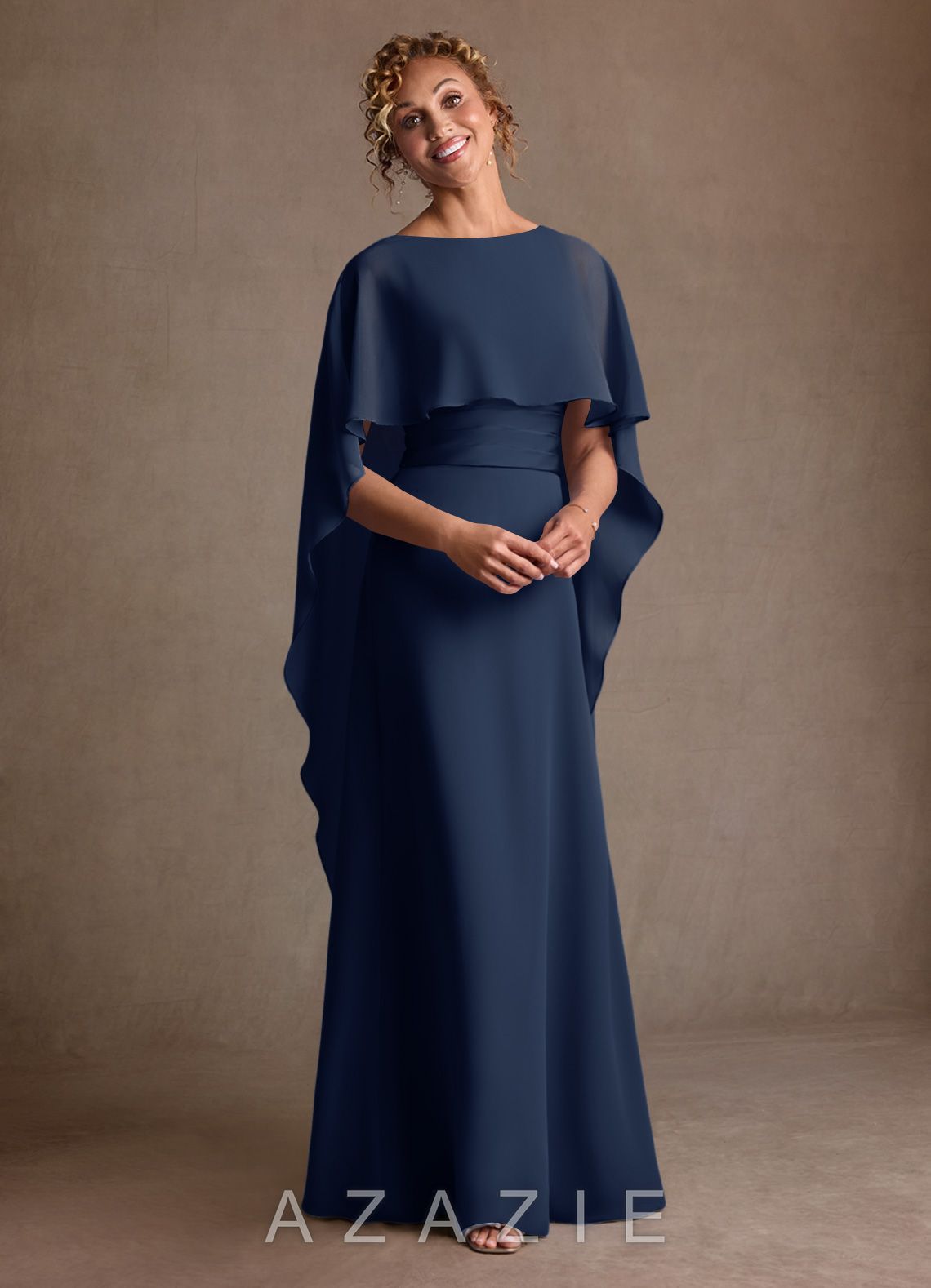 Azazie Marilla Dark Navy A-Line Pleated Chiffon Dress dark_navy
