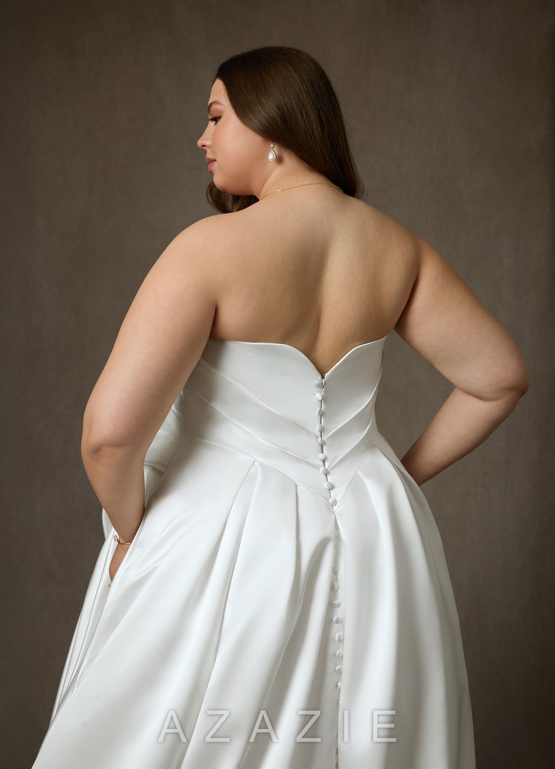 Azazie Adelise Diamond White Ball-Gown Strapless Satin Dress diamond_white