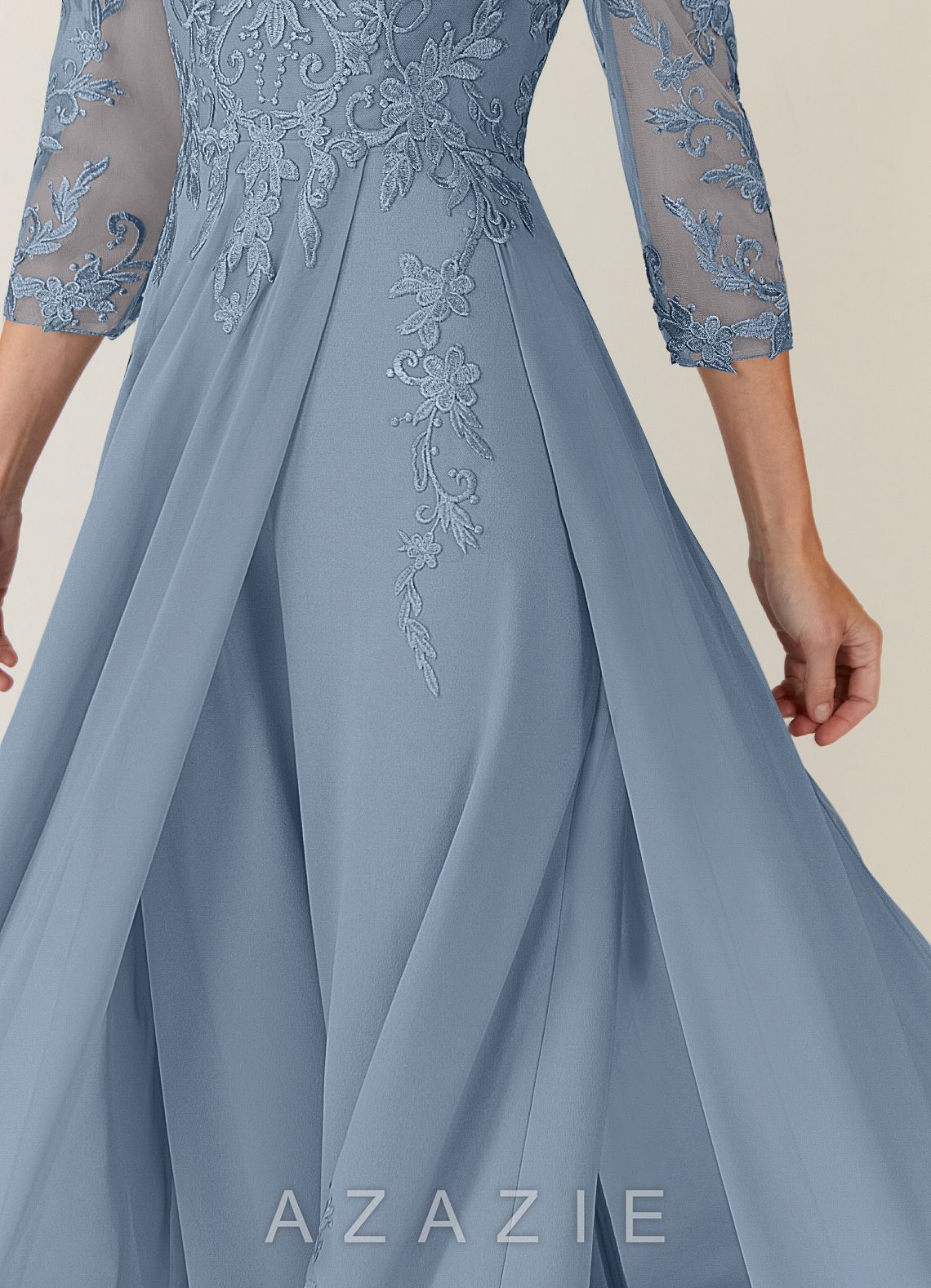 Azazie Noella Dusty Blue A-Line V-Neck Lace Chiffon Dress dusty_blue