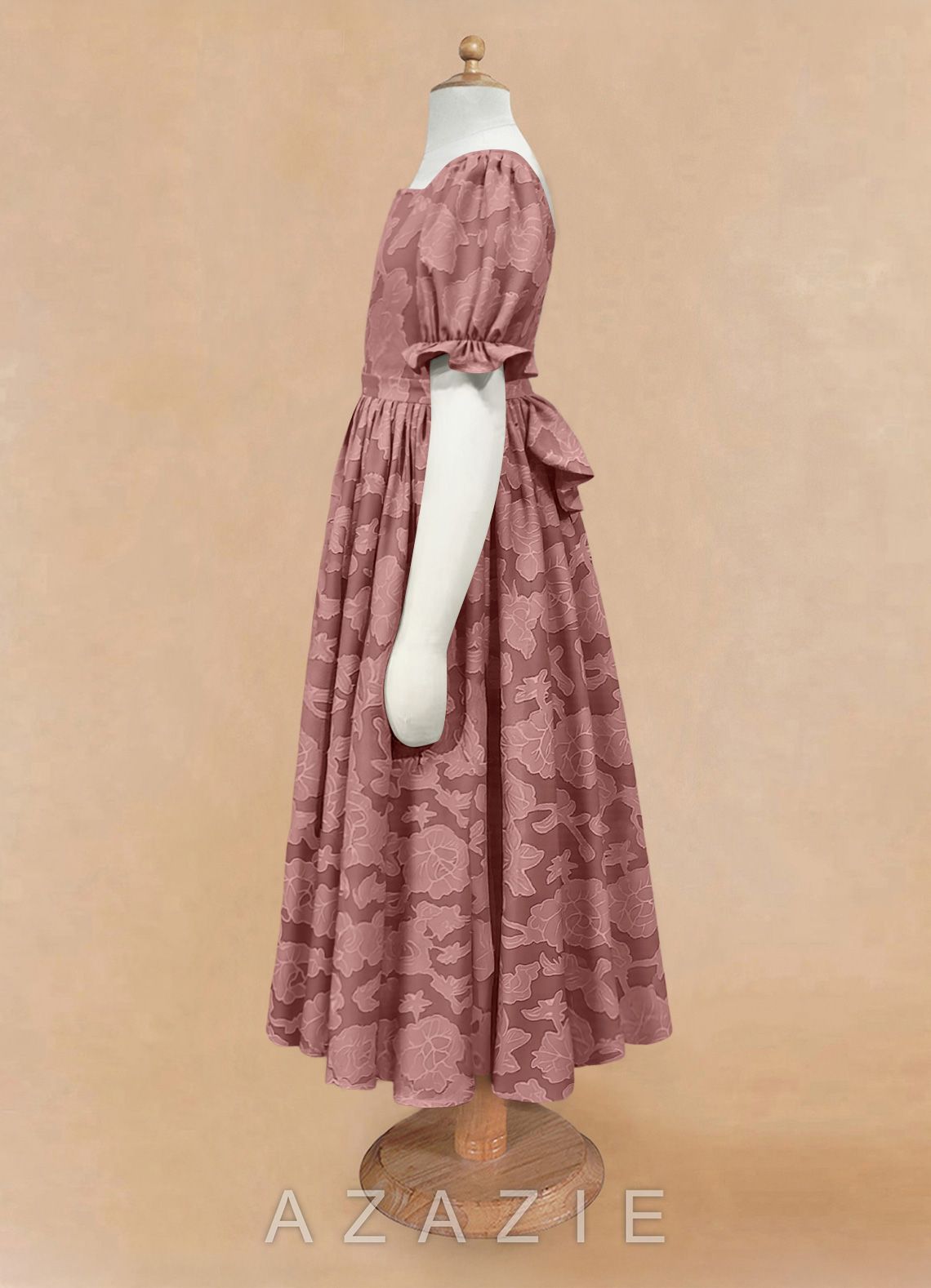 Azazie Joss Dusty Rose A-Line with Sleeves Floral Burnout Dress dusty_rose