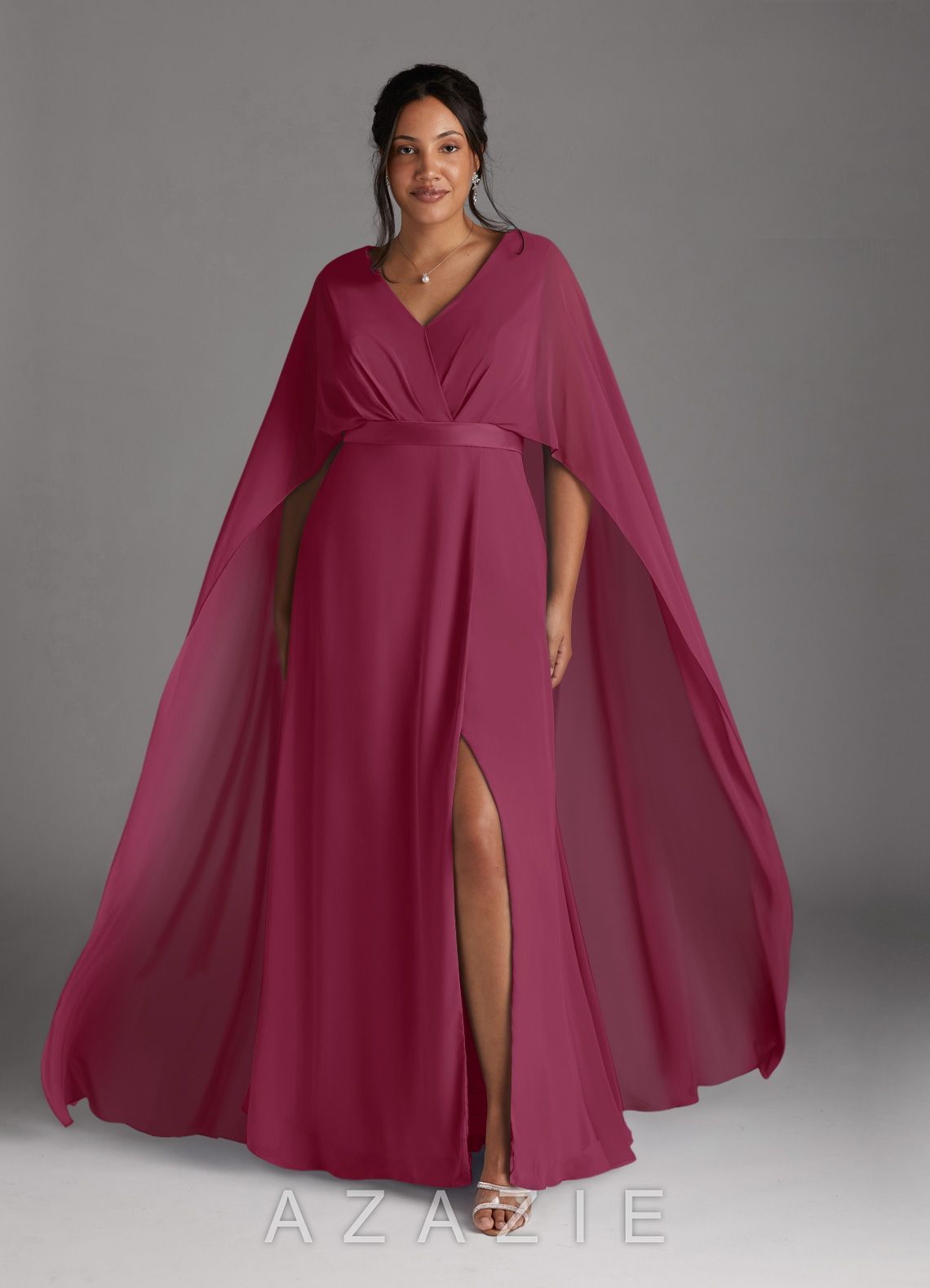 Azazie Isa Mulberry A-Line V-Neck Pleated Chiffon Dress mulberry