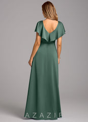 Azazie Lainey Eucalyptus A-Line with Pockets Stretch Satin Dress eucalyptus