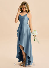 Azazie Eirlys Junior Dusty Blue A-Line Pleated Stretch Satin Dress dusty_blue