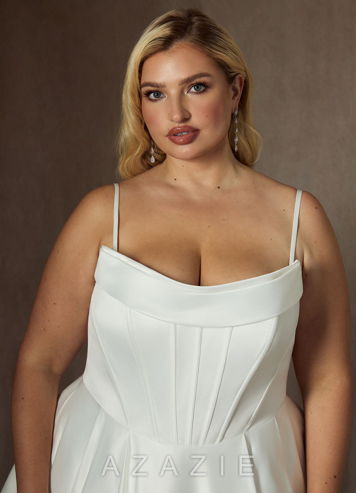 Azazie Katalina Diamond White Ball-Gown Strapless Satin Dress diamond_white