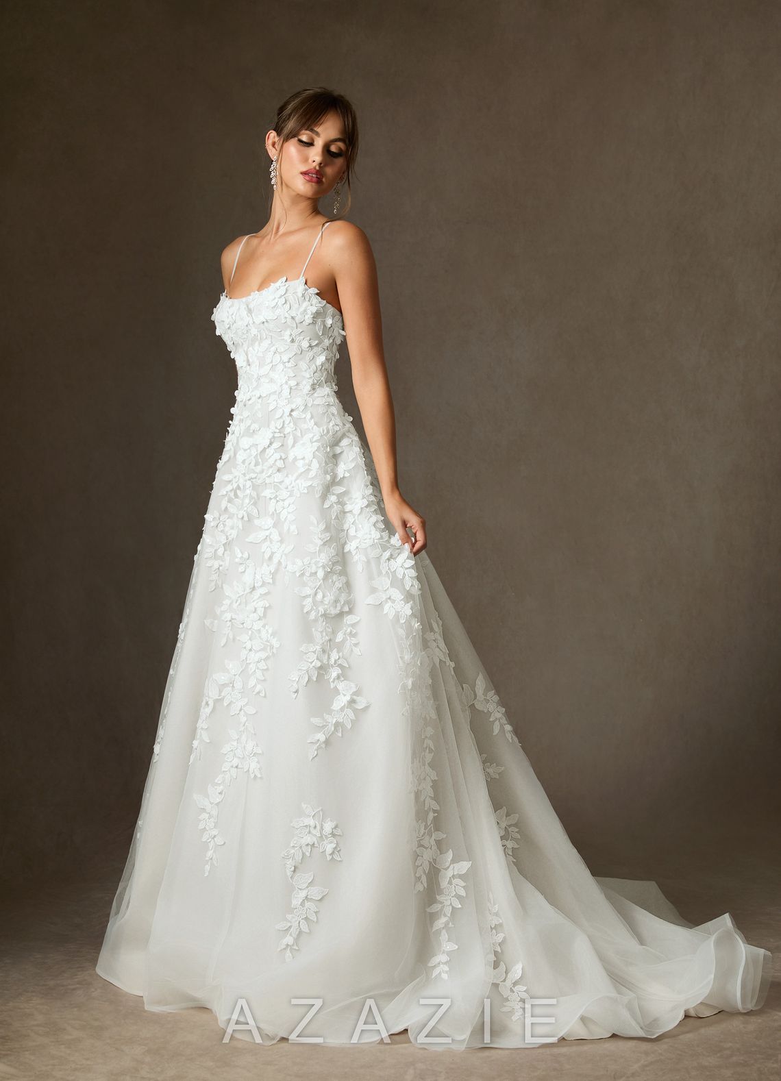 Azazie Alyson Diamond White Ball-Gown Lace Dress