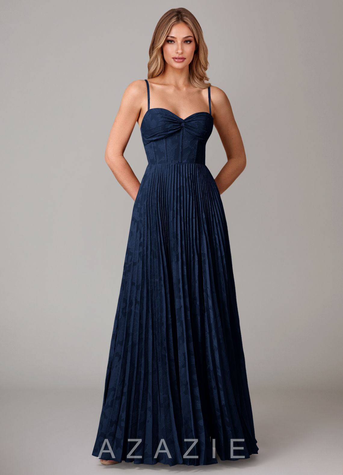 Azazie Akiko Dark Navy A-Line Sweetheart Neckline Floral Burnout Dress dark_navy