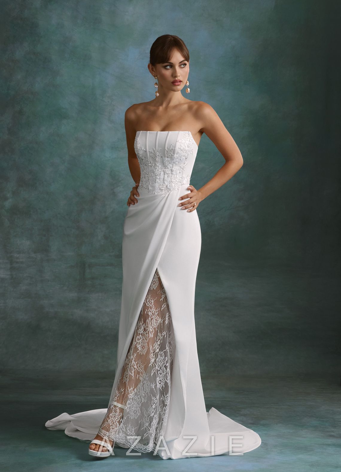 Azazie Shera Diamond White A-Line Strapless Crepe Back Satin Dress