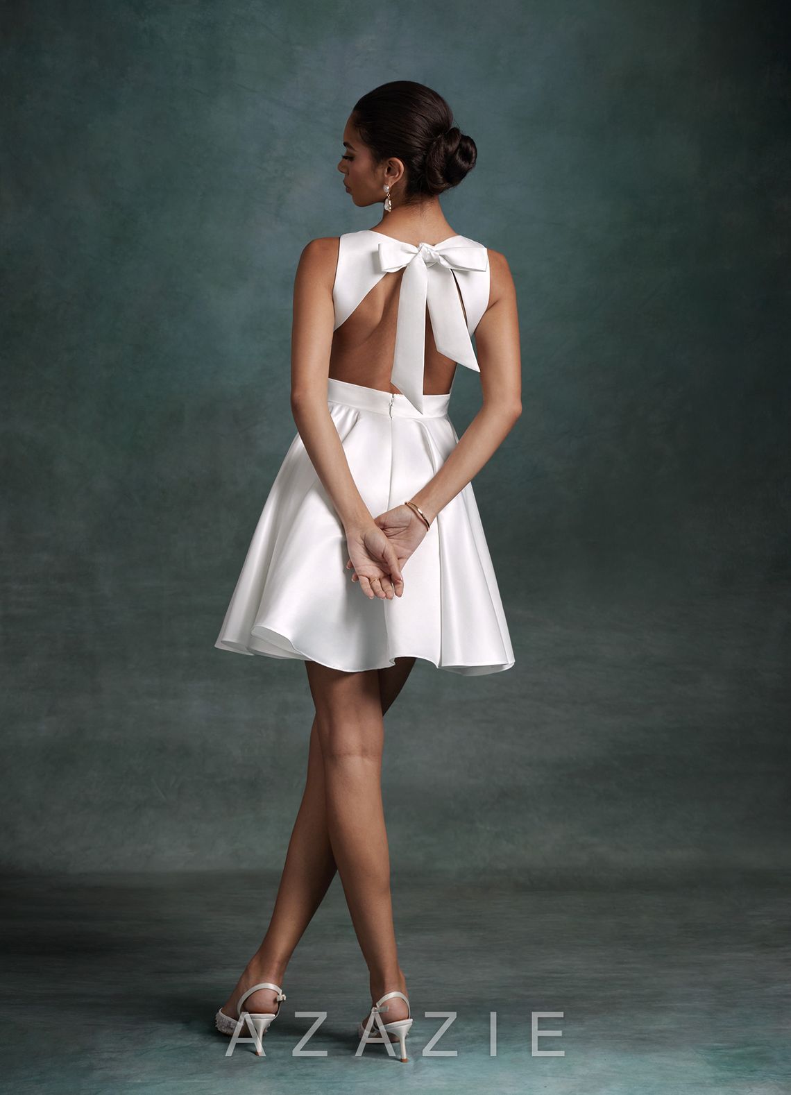 Azazie Alanna Diamond White A-Line Satin Dress diamond_white