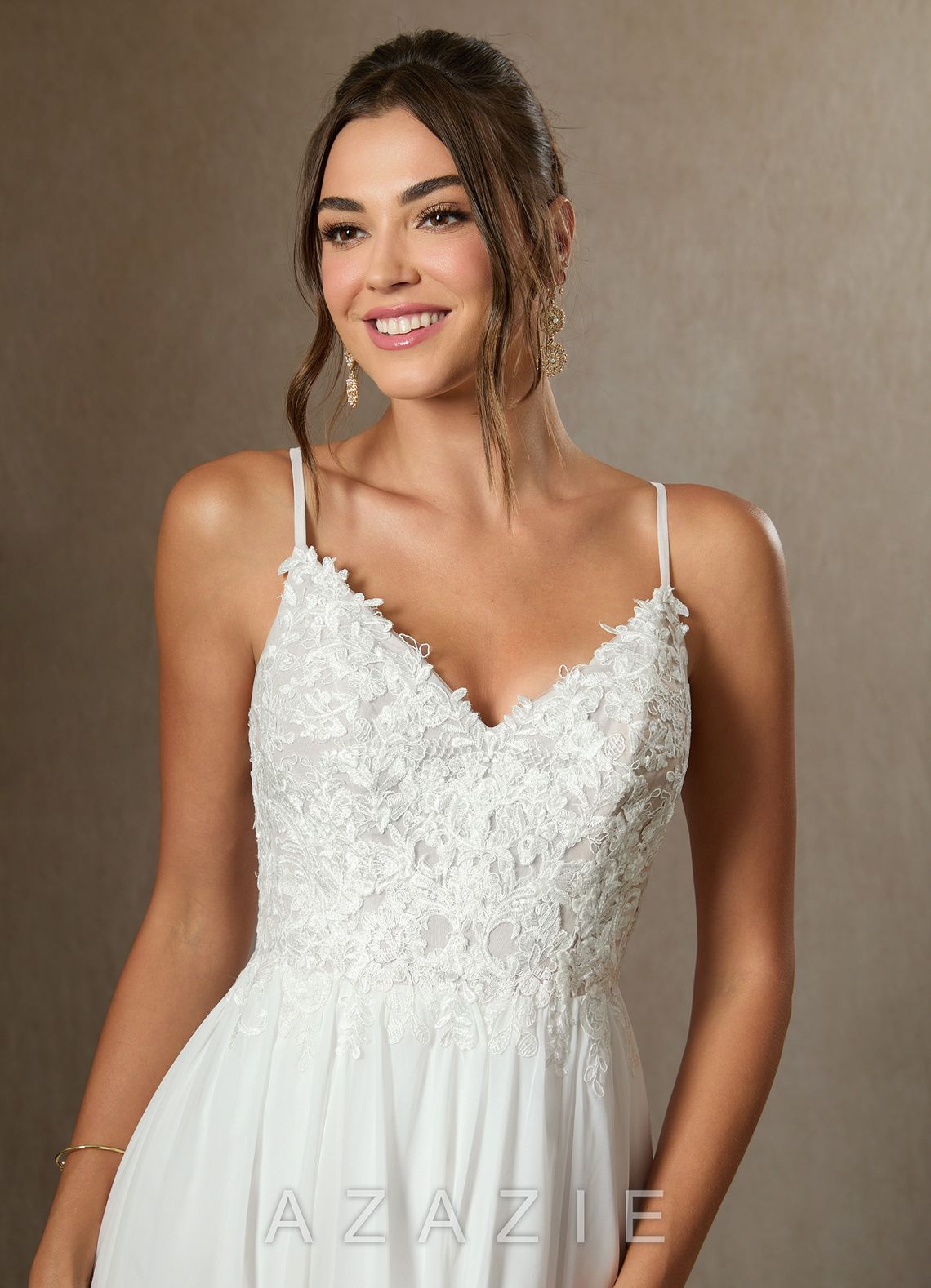 Azazie Gala Wedding Dress Diamond White A-Line Lace Chiffon Dress diamond_white