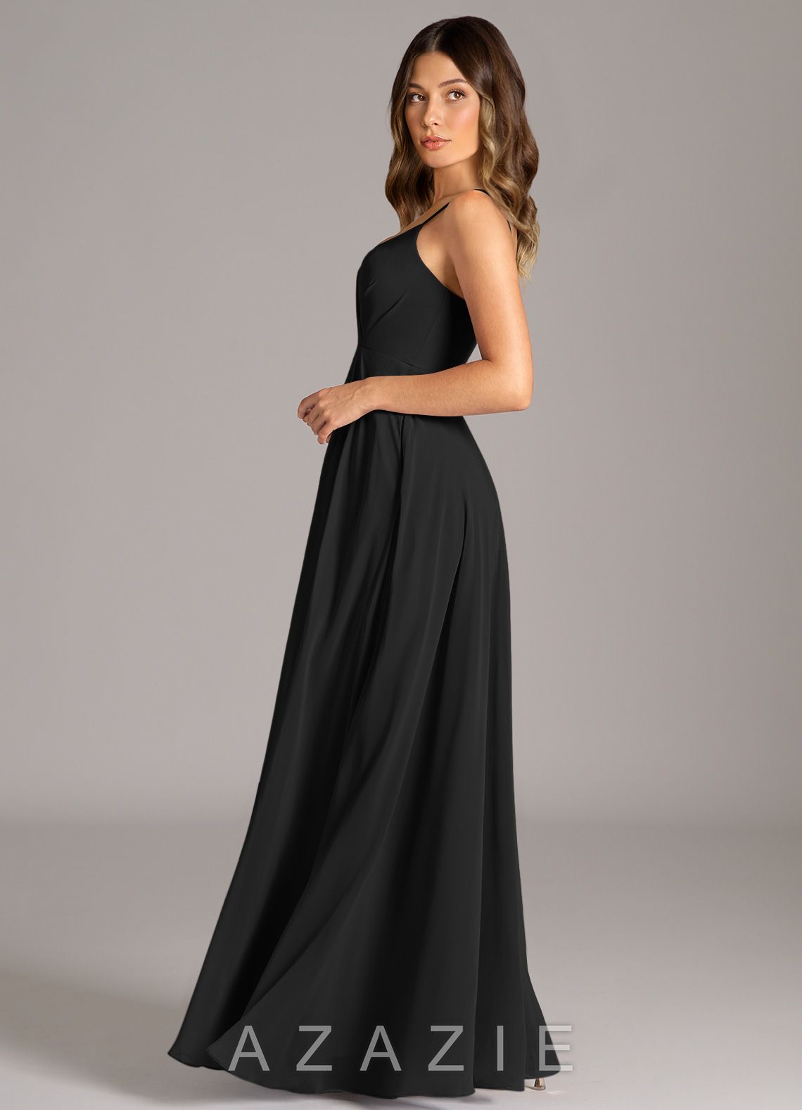 Azazie Amani Black A-Line Pleated Chiffon Dress black