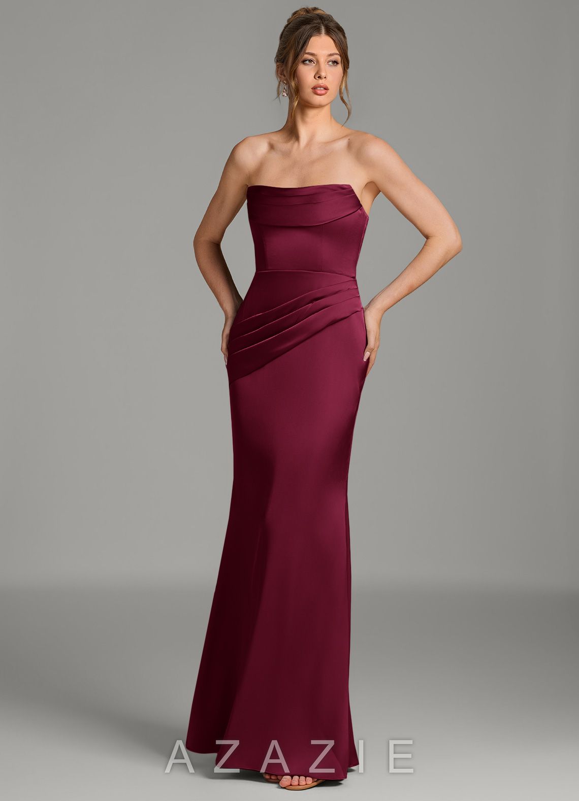 Azazie Alanis Burgundy Mermaid Corset Stretch Satin Convertible Dress burgundy