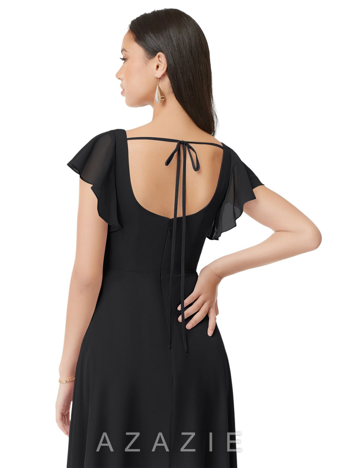 Azazie Bondi Black A-Line Ruched Chiffon Dress black