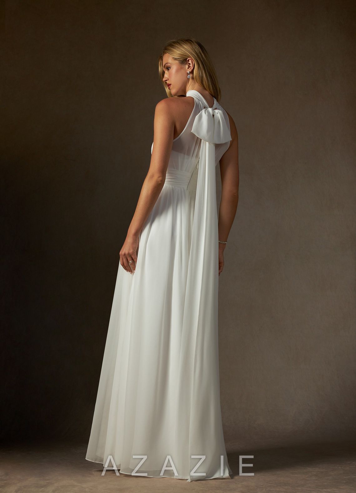 Azazie Helaina Wedding Dress Diamond White A-Line Pleated Chiffon Dress diamond_white