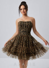 Mapalo Leopard Corset Print Tulle Ruffles A Line Mini Dress