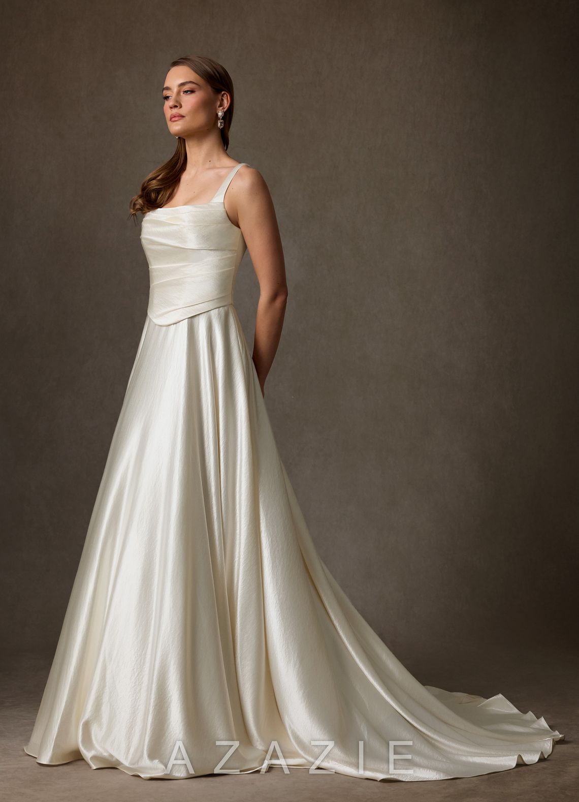 Azazie Samira Antique White A-Line Square Neckline Charmeuse Dress antique_white