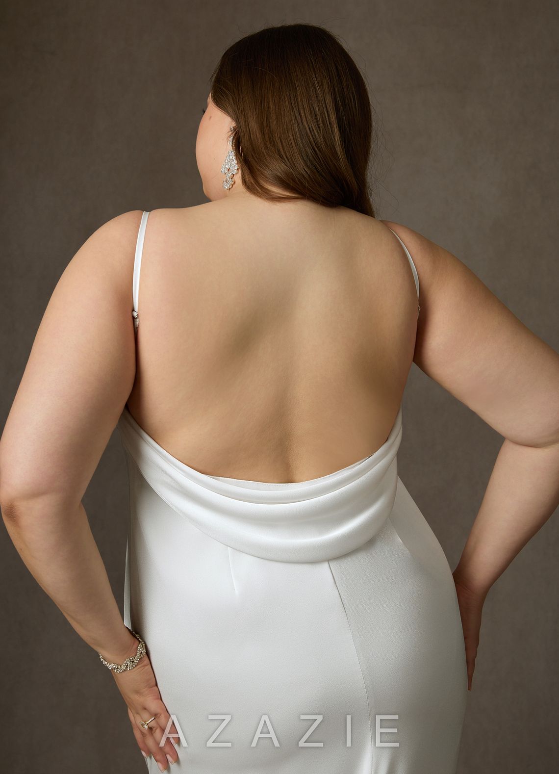 Azazie Eliora Diamond White Fit and Flare Stretch Satin Dress diamond_white