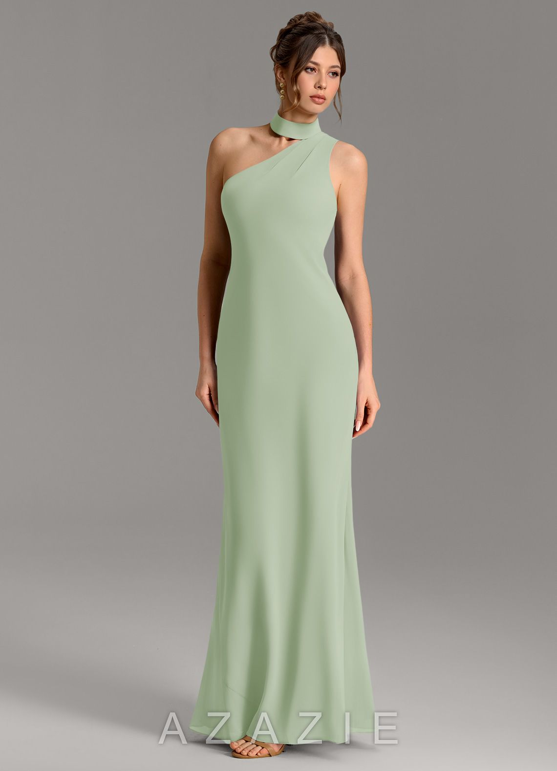 Azazie Seona Dusty Sage Mermaid One Shoulder Chiffon Dress