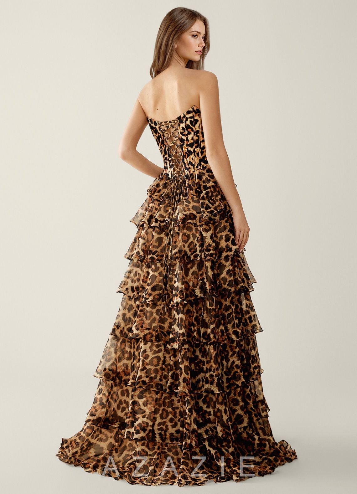 Samara Brown Leopard Ruffled A-Line Prom Dress