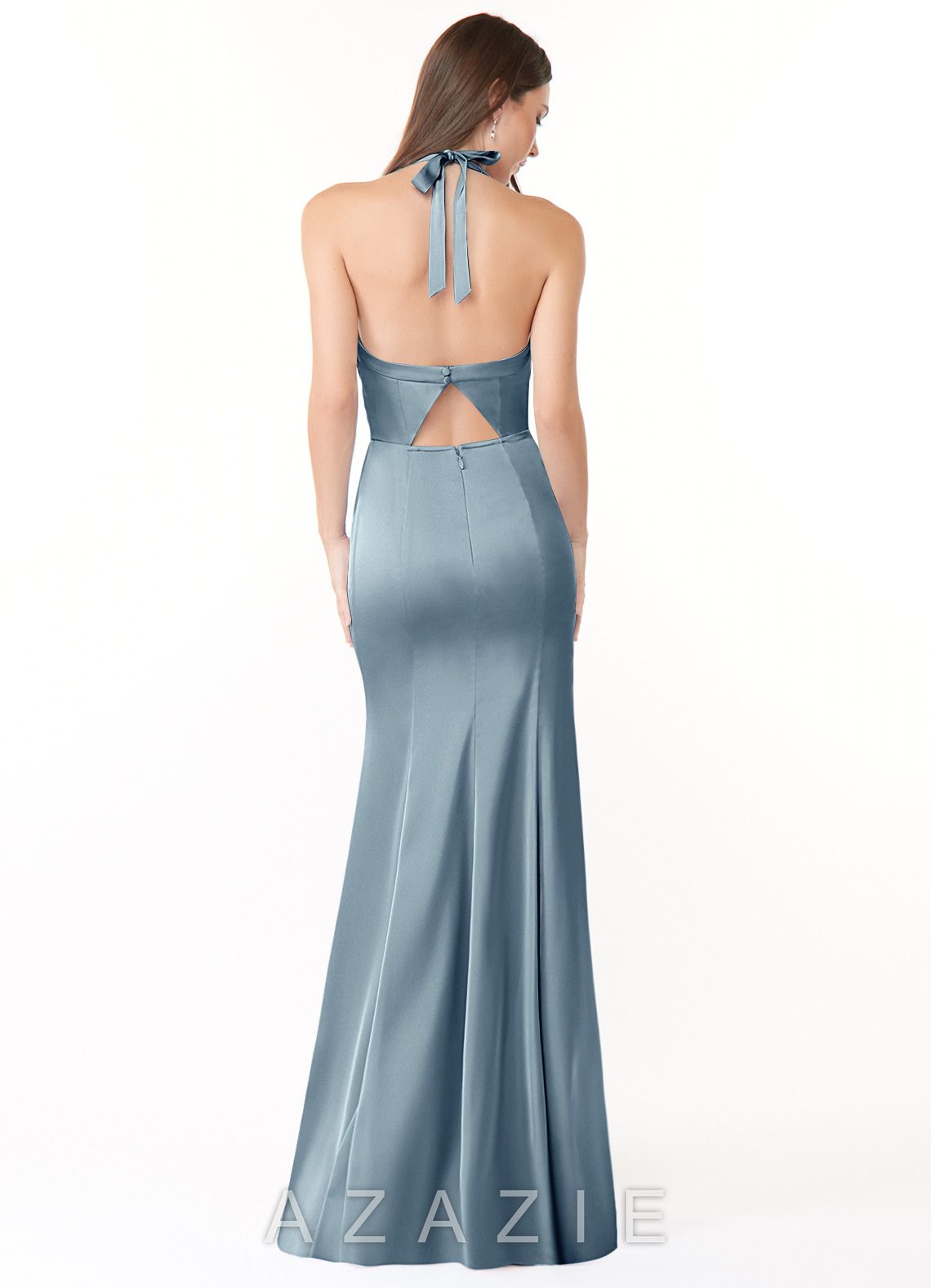 Azazie Emeria Dusty Blue Mermaid Pleated Stretch Satin Dress dusty_blue