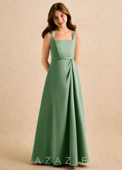Azazie Emiko Girls Formal Matcha A-Line Pleated Matte Satin Dress