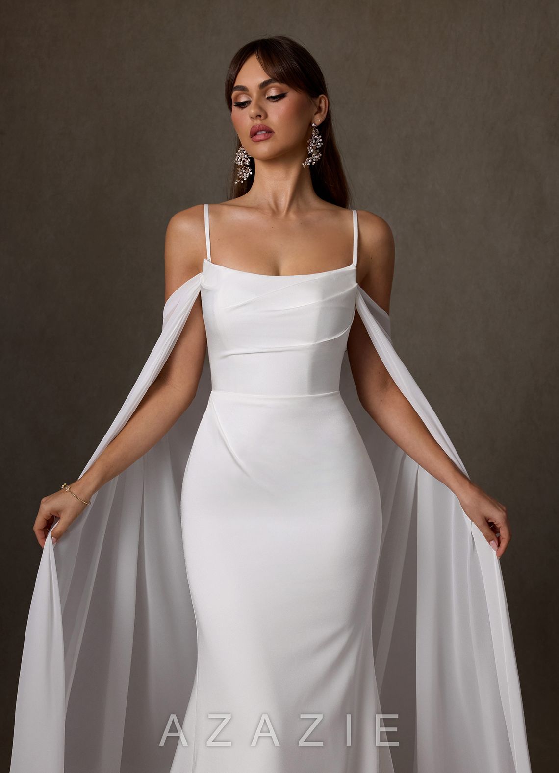 Azazie Jennet Diamond White Sheath Strapless Crepe Back Satin Dress