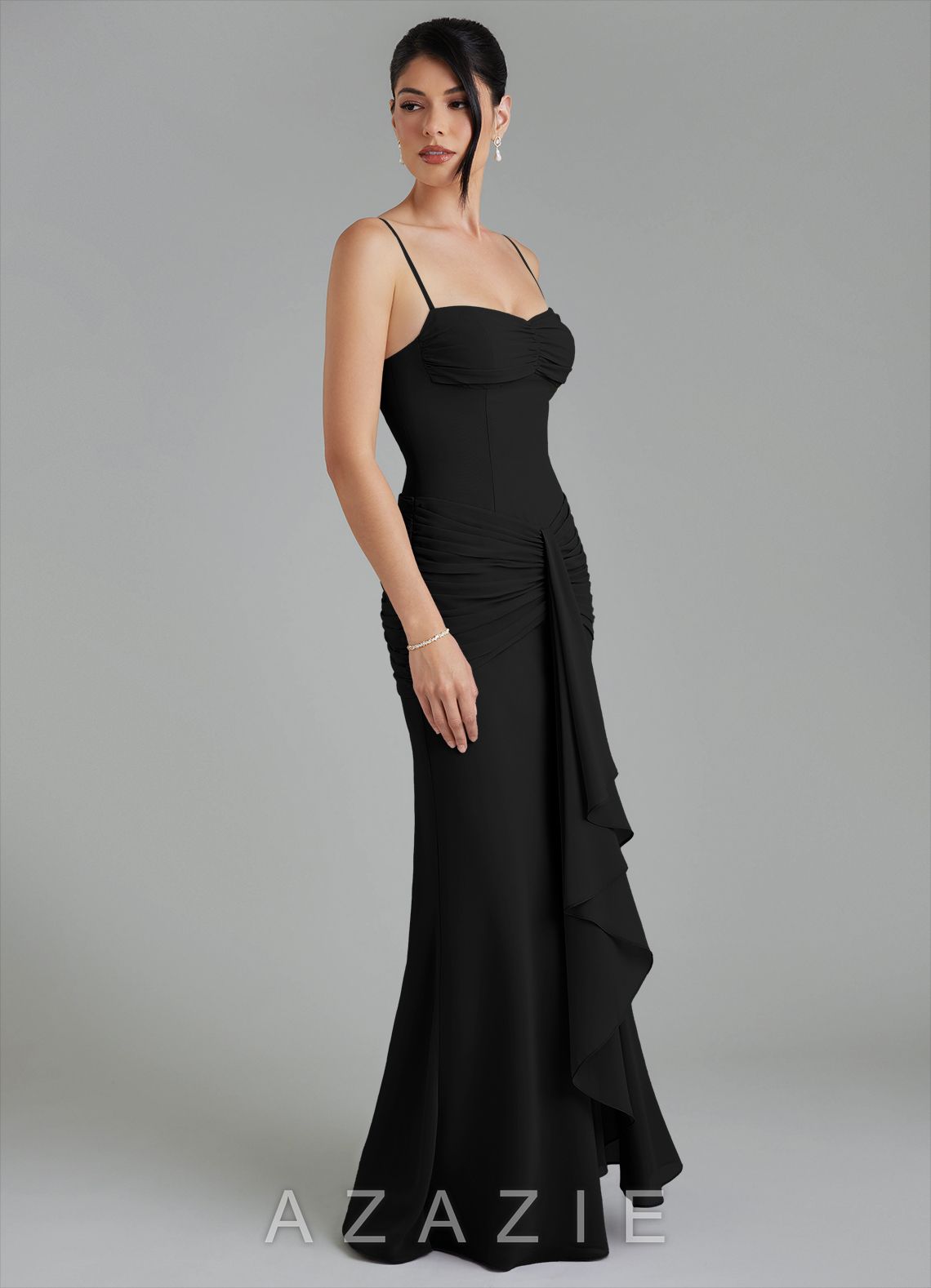 Azazie Cassie Black Sheath Sweetheart Neckline Chiffon Dress black