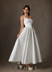 Azazie Verina Diamond White A-Line with Pockets Satin Dress