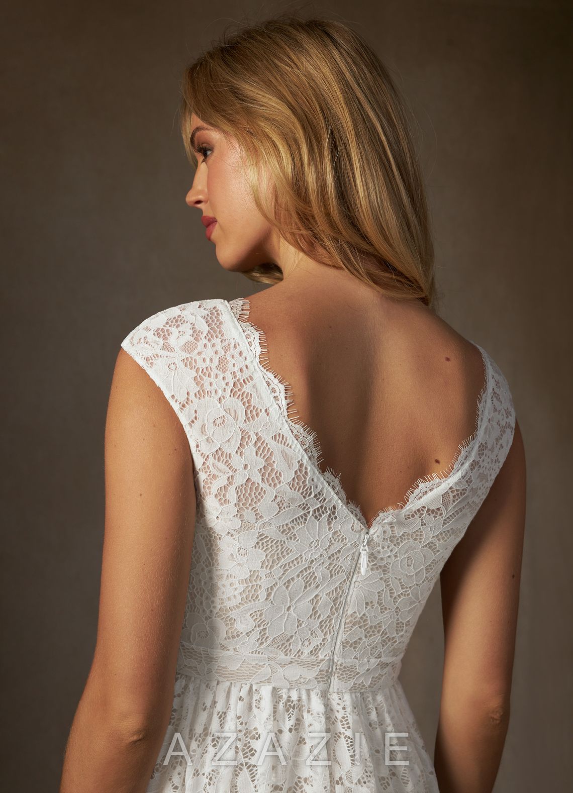Azazie Ginnie Wedding Dress Diamond White A-Line Lace Dress