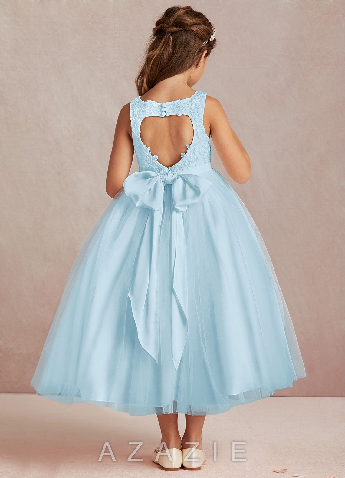 Azazie Calla Sky Blue Ball-Gown Lace Tulle Dress sky_blue