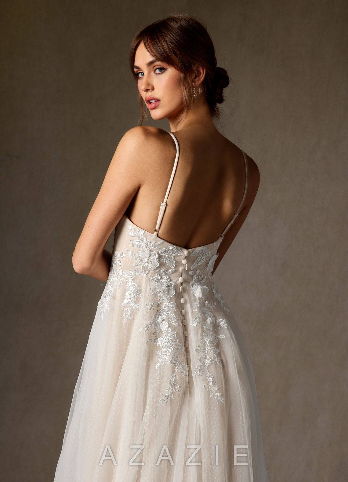 Azazie Nikita Wedding Dress Diamond White Champagne A-Line Sequins Tulle Dress diamond_white/champagne
