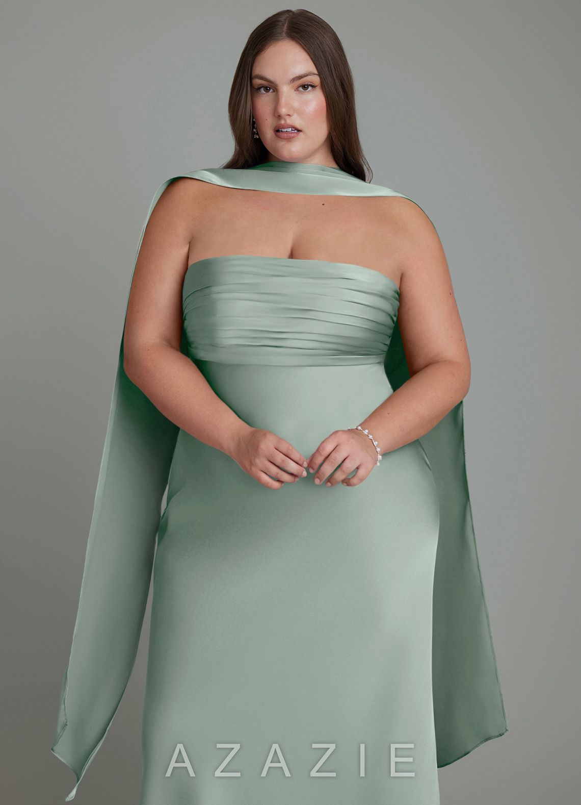 Azazie Saylor Agave Mermaid Strapless Stretch Satin Dress agave