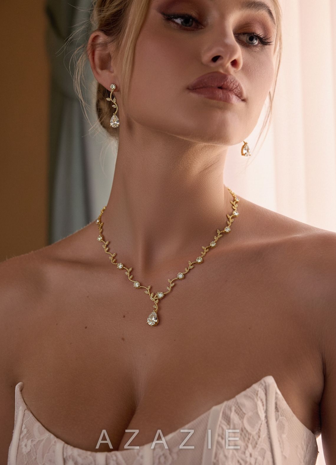 Wavy Crystal Vine Jewelry Set  gold