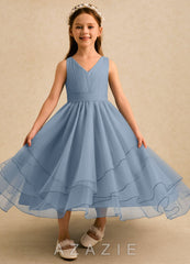 Azazie Seraphina Dusty Blue A-Line Pleated Tulle Dress dusty_blue
